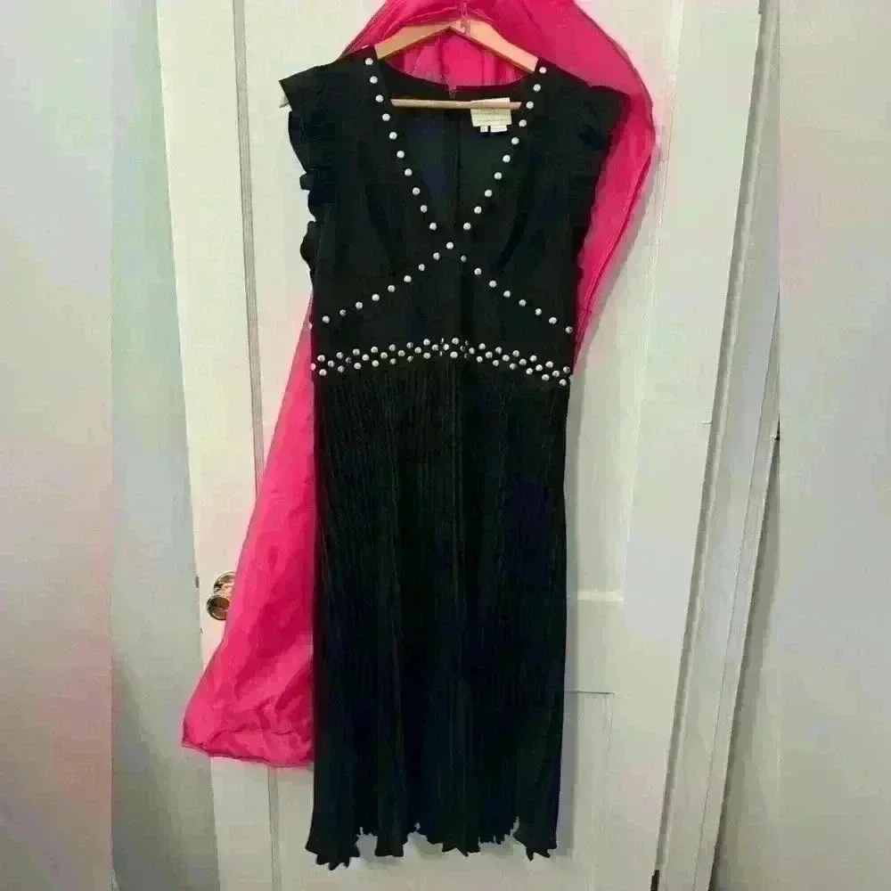 Kate Spade black pleated stud crepe dress size 12P - RETAIL $248 - Like New!